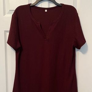 Burgundy Waffle Weave Fabric Short Sleeve Knit Top XL